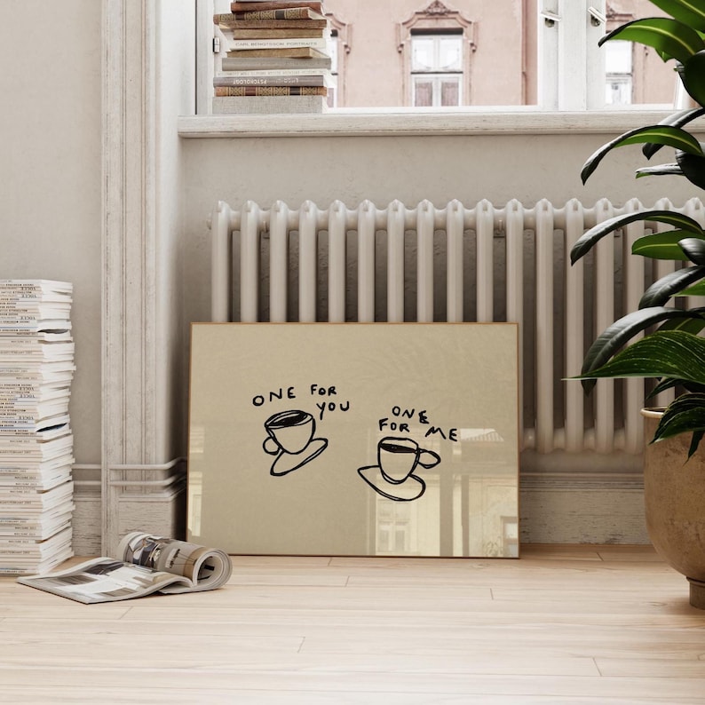 Handritat kaffetryck: Trendig köksväggkonst (digital nedladdning, horisontell) bild 8