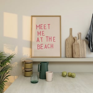 Meet Me At The Beach Print Trendy Coastal Art Pink Typography Poster Beach House Decor Ocean Wall Art Girly Print Digital Download 1 Print image 5