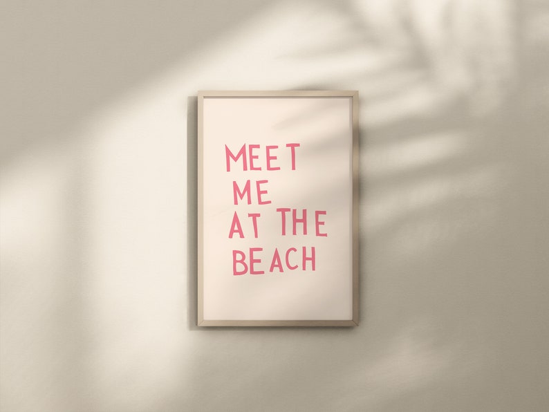 Meet Me At The Beach Print Trendy Coastal Art Pink Typography Poster Beach House Decor Ocean Wall Art Girly Print Digital Download 1 Print image 6