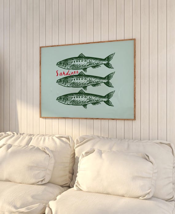 Sardines Print: Trendy Nautical Coastal Wall Art (Digital Download, Horizontal)