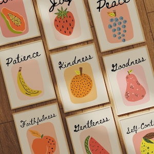 Fruit of the Spirit Prints Bible Gallery Wall Art Colorful Christian Posters Scripture Bundle Faith Posters Digital Download Set of 9 Prints
