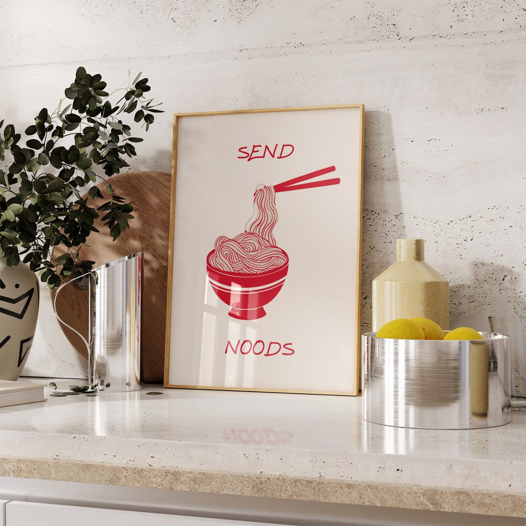 Noodles Print Cute Kitchen Wall Art Minimalist Food Art Takeout Print