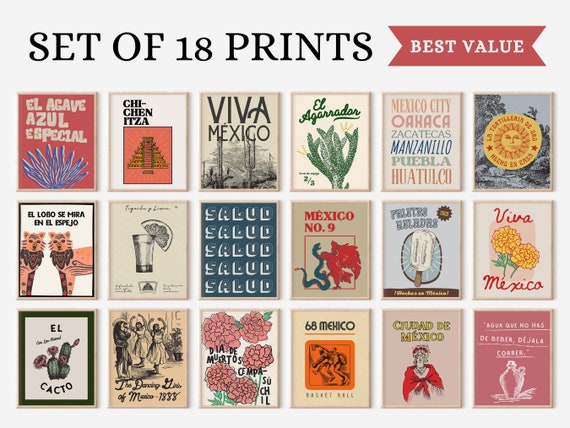 Vintage Mexico Art Print Set, Travel Poster Wall Art (digital