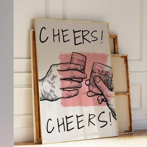 Cheers Print Vintage Bar Cart Art Drinks Poster Bar Cart Printable Shot Poster Pink Bar Art Cheers Poster Digital Download 1 Print
