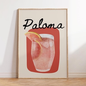 Plakat Paloma Print Watercolor Cocktail Hiszpański Bar Cart Wall Art Grejpfrutowy plakat z drinkiem Preppy Bar Cart Wydrukuj Cyfrowe pobieranie 1 Wydruk