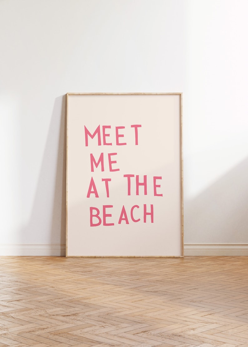 Meet Me At The Beach Print Trendy Coastal Art Pink Typography Poster Beach House Decor Ocean Wall Art Girly Print Digital Download 1 Print image 2