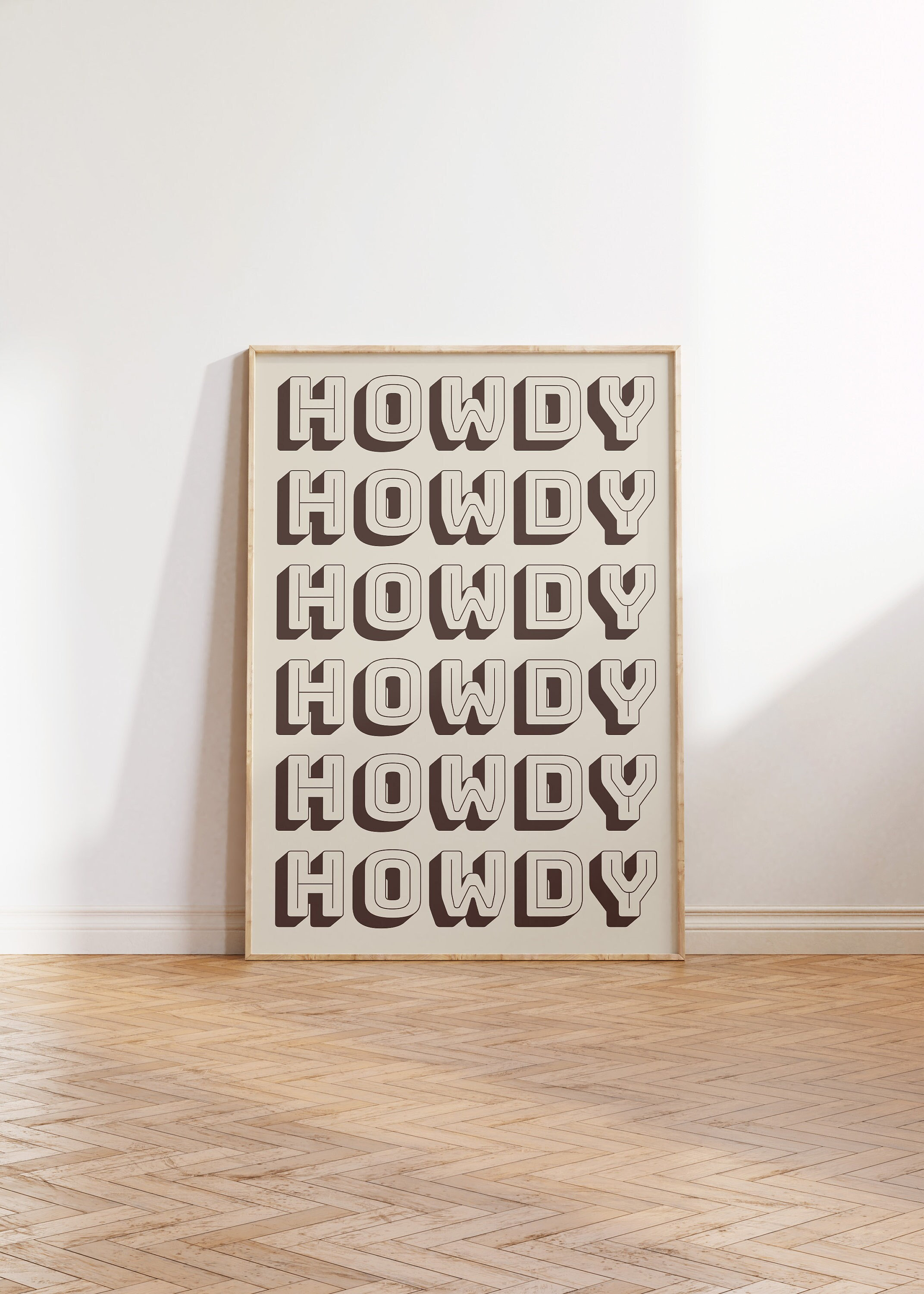 Retro Howdy Poster Vintage Western Wall Art Typography Print Southern Home Decor Wild West Print Brown Howdy Art Digital Download 1 Print