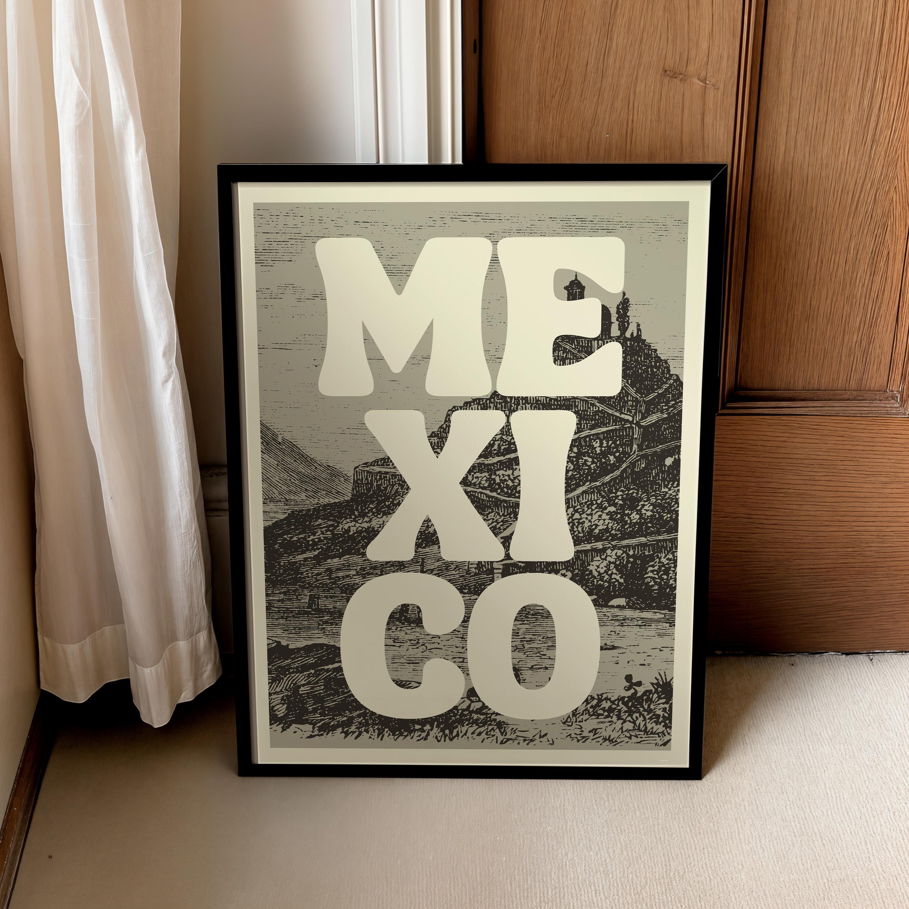 ヴィンテージメキシコ旅行ポスター、レトロなタイポグラフィプリント