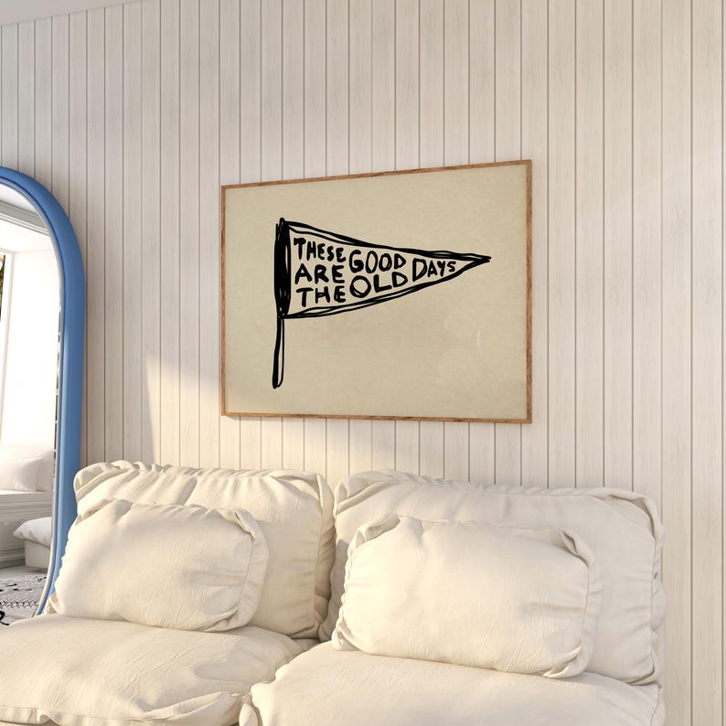 Good Old Days Print: Retro Pennant Wall Art, Hand Drawn Horizontal Poster (Digital Download) image 5