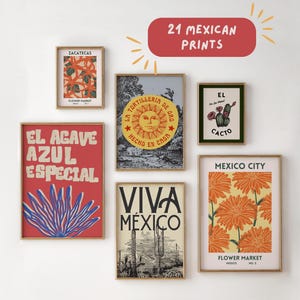 Mexican Print Bundle 21 Printables Vintage Spanish Art Mexico Flower Market Posters Pueblo Style Decor Mexican Gallery Set Digital Downloads