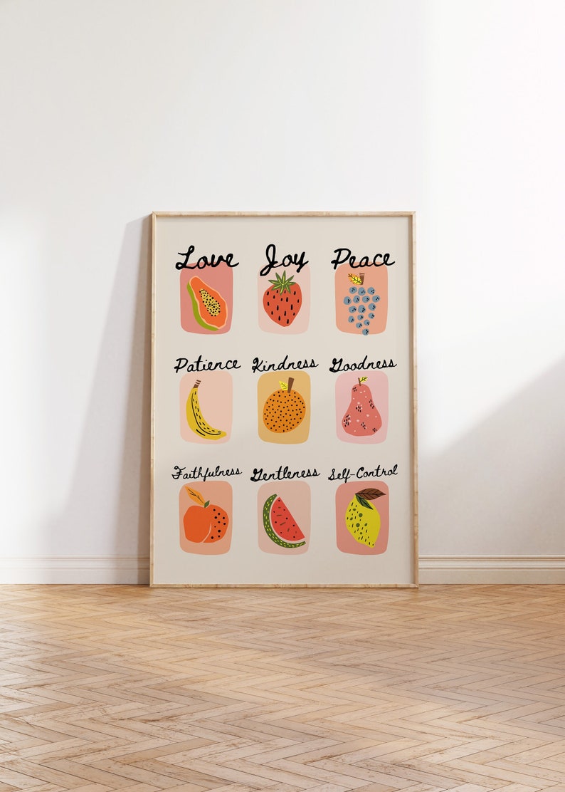 Fruit of the Spirit Art Print Retro Christian Wall Art Scripture Poster Bible Art Print God Art Fruit Wall Art Digital Download 1 Print image 1