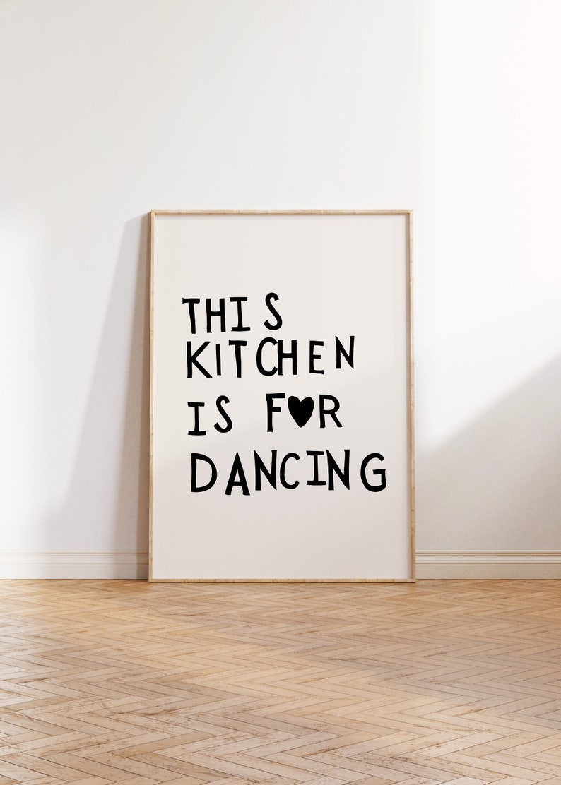 Aesthetic Kitchen Decor Cute Dance Art Black Kitchen Wall Art Print Minimalist Heart Print Trendy Kitchen Poster Digital Download 1 Print image 2