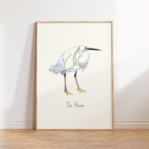 Heron Print Minimalist Beach House Wall Art Hand Drawn Coastal Decor Japandi Print Sea Bird Poster Heron Wall Art Digital Download 1 Print