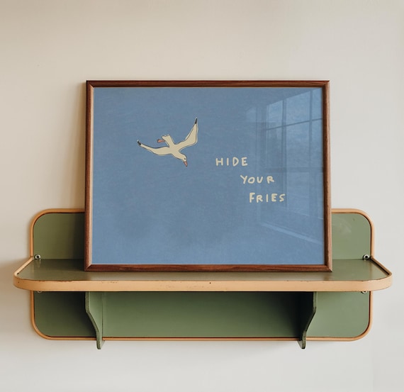 Funny Seagull Print, Beach House Decor: 'Hide Your Fries' (Digital Download, Horizontal)