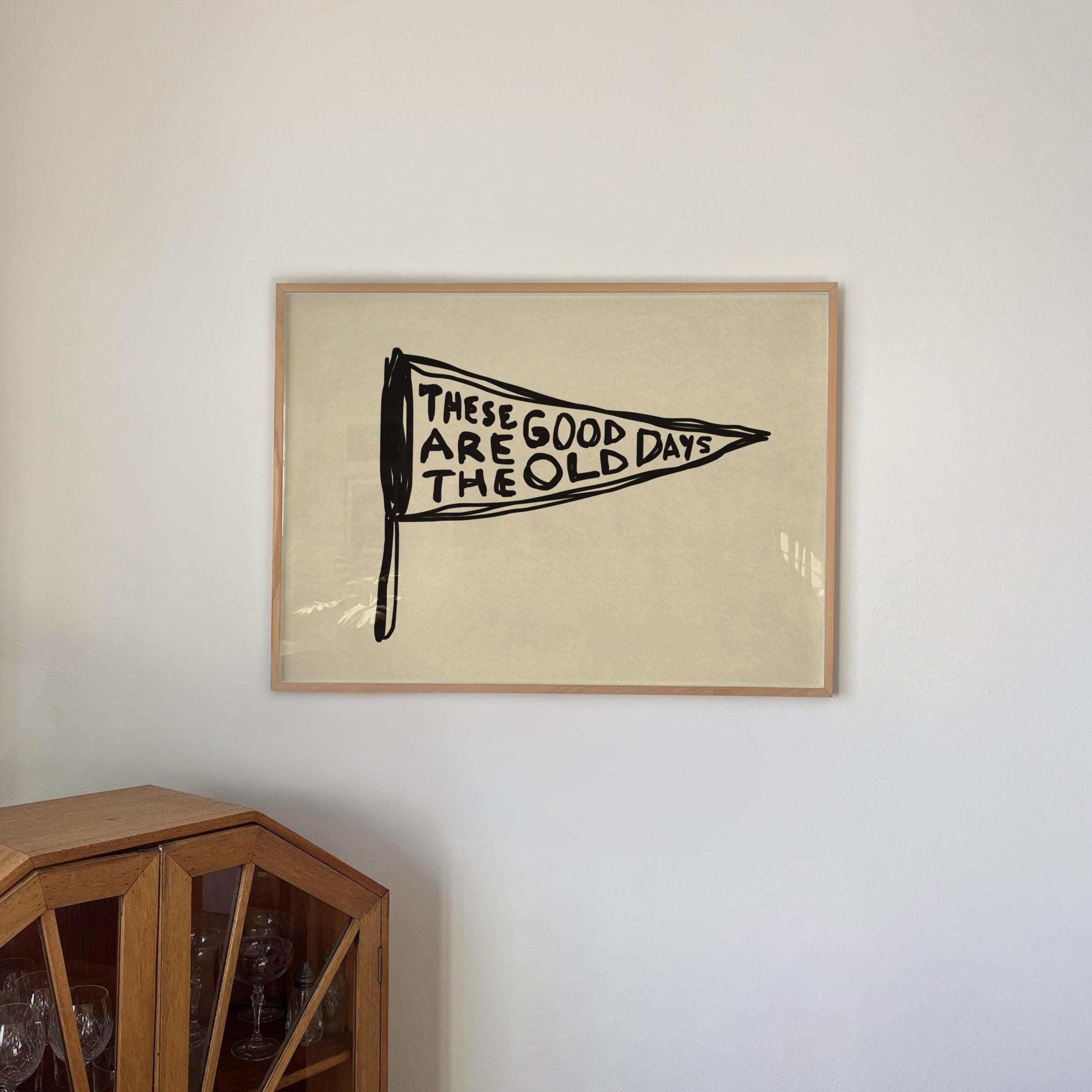 Good Old Days Print: Retro Pennant Wall Art, Hand Drawn Horizontal Poster (Digital Download)