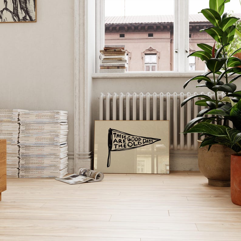 Good Old Days Print: Retro Pennant Wall Art, Hand Drawn Horizontal Poster (Digital Download) image 4