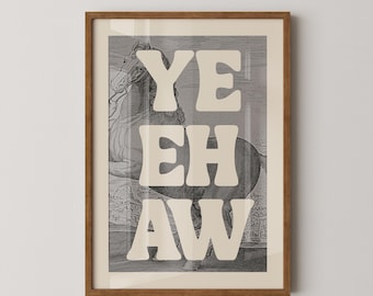 Stampa Yeehaw / Decorazione murale retrò con cavalli / Arredamento western vintage / Download digitale