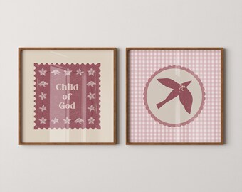 Child of God Print Set of 2, Pink Christian Wall Art, Girls Nursery Decor (SQUARE Digital Download)
