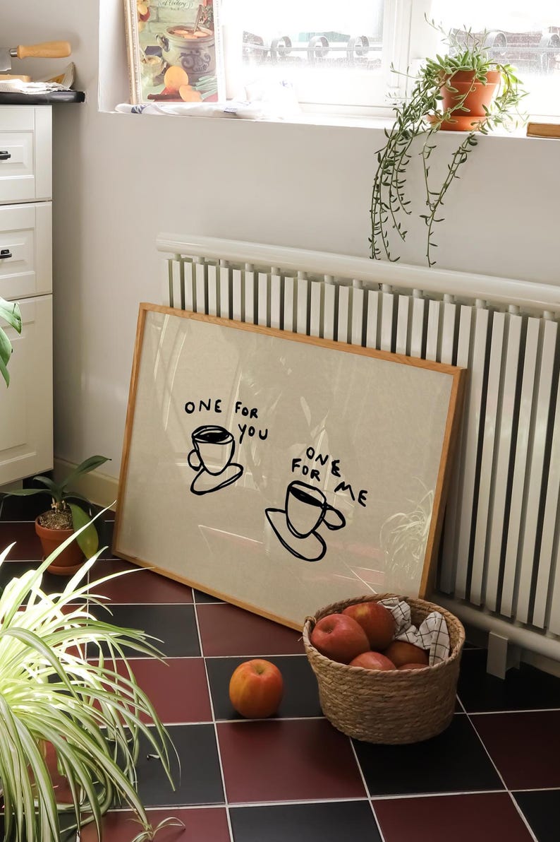 Handritat kaffetryck: Trendig köksväggkonst (digital nedladdning, horisontell) bild 6