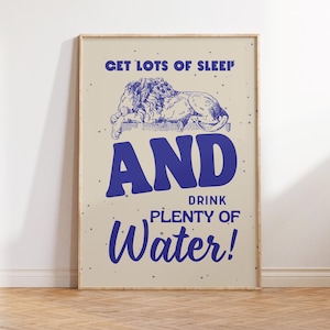 Drink Water Print Wellbeing Poster Daily Reminder Print Sleep Poster Trendy Retro Wall Art Mental Health Poster Digital Download 1 Print