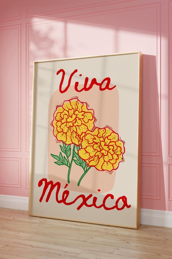 Viva Mexico Floral Art Print, Pink Wall Decor (digital Download