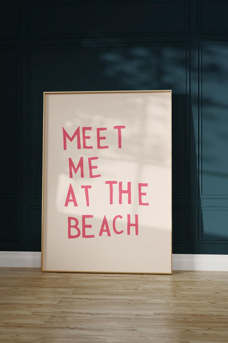 Meet Me At The Beach Print Trendy Coastal Art Pink Typography Poster Beach House Decor Ocean Wall Art Girly Print Digital Download 1 Print image 8