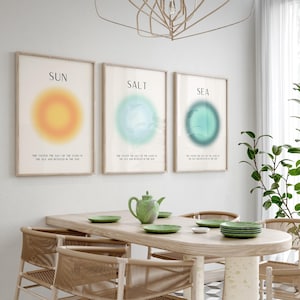 Coastal Aura Prints Modern Beach House Decor Sun Salt and Sea Posters Summer Wall Art Beachy Art Prints Digital Download Set of 3 Prints