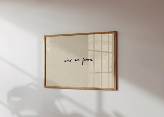 Minimalist Wine Print: 'Vino Per Favore' Italian Kitchen Poster (Digital Download, Horizontal)