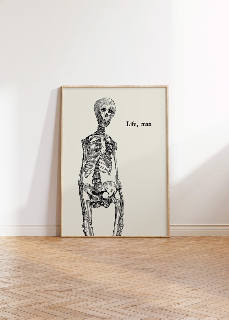 Vintage Skeleton Print Trendy Halloween Wall Art Minimalist Quote Poster Funny Halloween Decor Spooky Art Print Digital Download 1 Print image 1