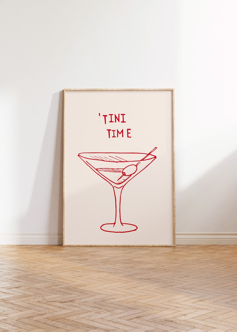 Martini Print Bar Art Print Minimalist Cocktail Poster Red Bar Cart Wall Art Bar Printable Art Drinks Wall Decor Digital Download 1 Print image 3