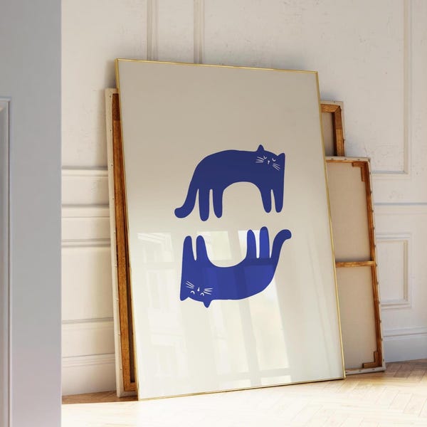 Blue Cat Print: Funky Retro Poster (Digital Download)