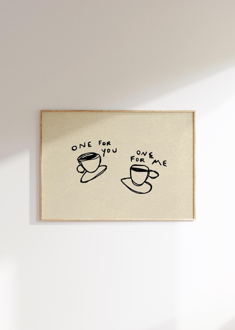 Handritat kaffetryck: Trendig köksväggkonst (digital nedladdning, horisontell) bild 2