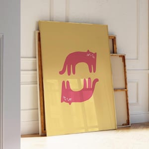Katze Druck Dopamin Dekor Retro Katze Druck Maximalist Wohnung Wand Kunst Funky Tier Poster Katzenliebhaber Dekor Digitaler Download 1 Druck