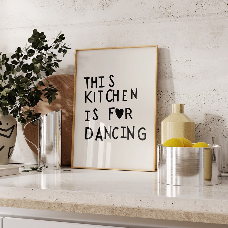 Aesthetic Kitchen Decor Cute Dance Art Black Kitchen Wall Art Print Minimalist Heart Print Trendy Kitchen Poster Digital Download 1 Print image 1