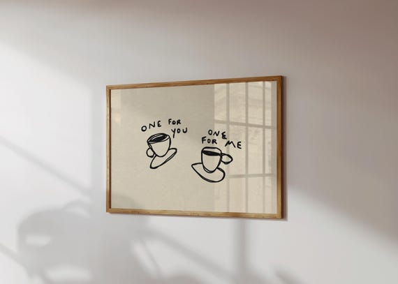 Hand Drawn Coffee Print: Trendy Kitchen Wall Art (Digital Download, Horizontal)