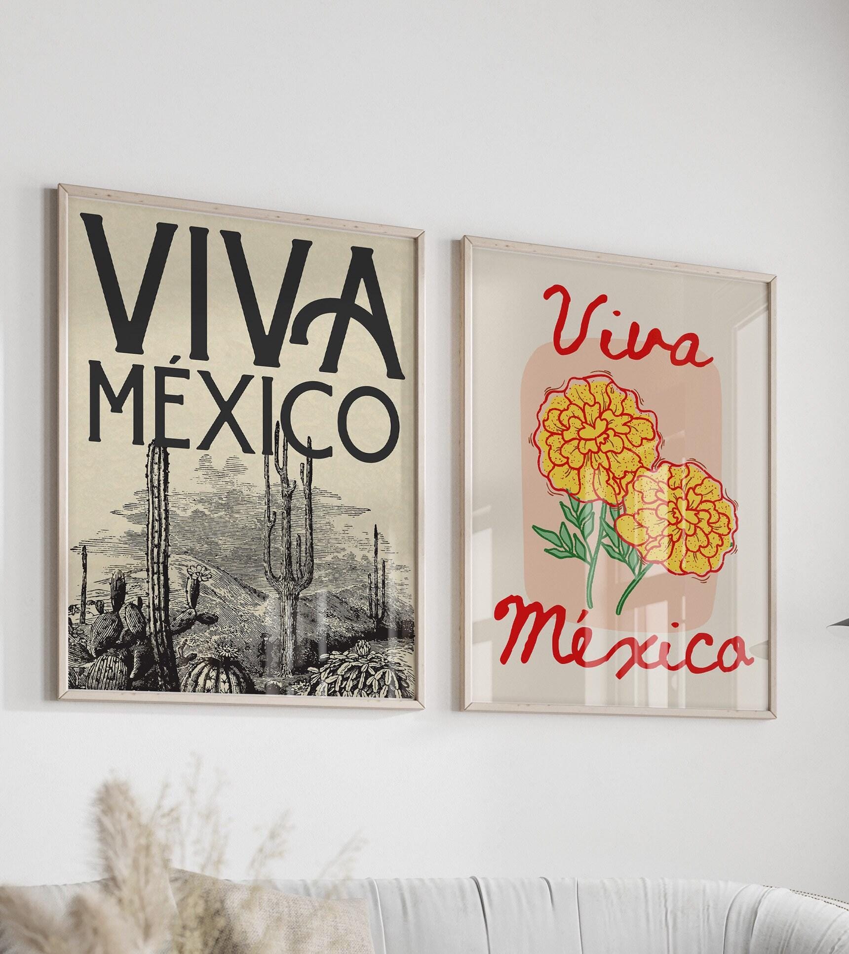 絵画 70s Mexican pair art Vintage Mexico Calendar Art Fiesta Rodeo Guitar Flags Big