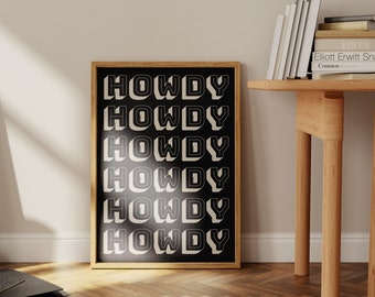 Poster Master Poster Howdy, Stampa Tipografica Rosa Retrò, 24x32 Cm, Arte Western Minimalista - Senza Cornice