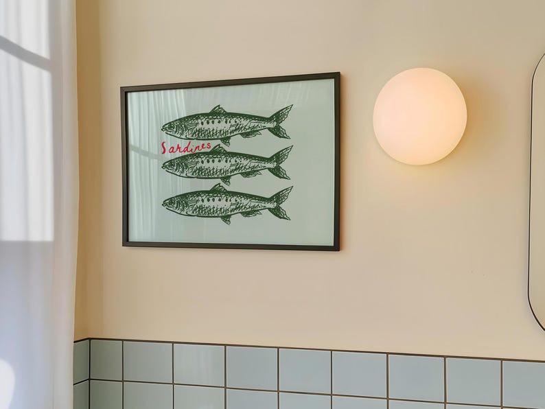Sardines Print: Trendy Nautical Coastal Wall Art (Digital Download, Horizontal) image 5