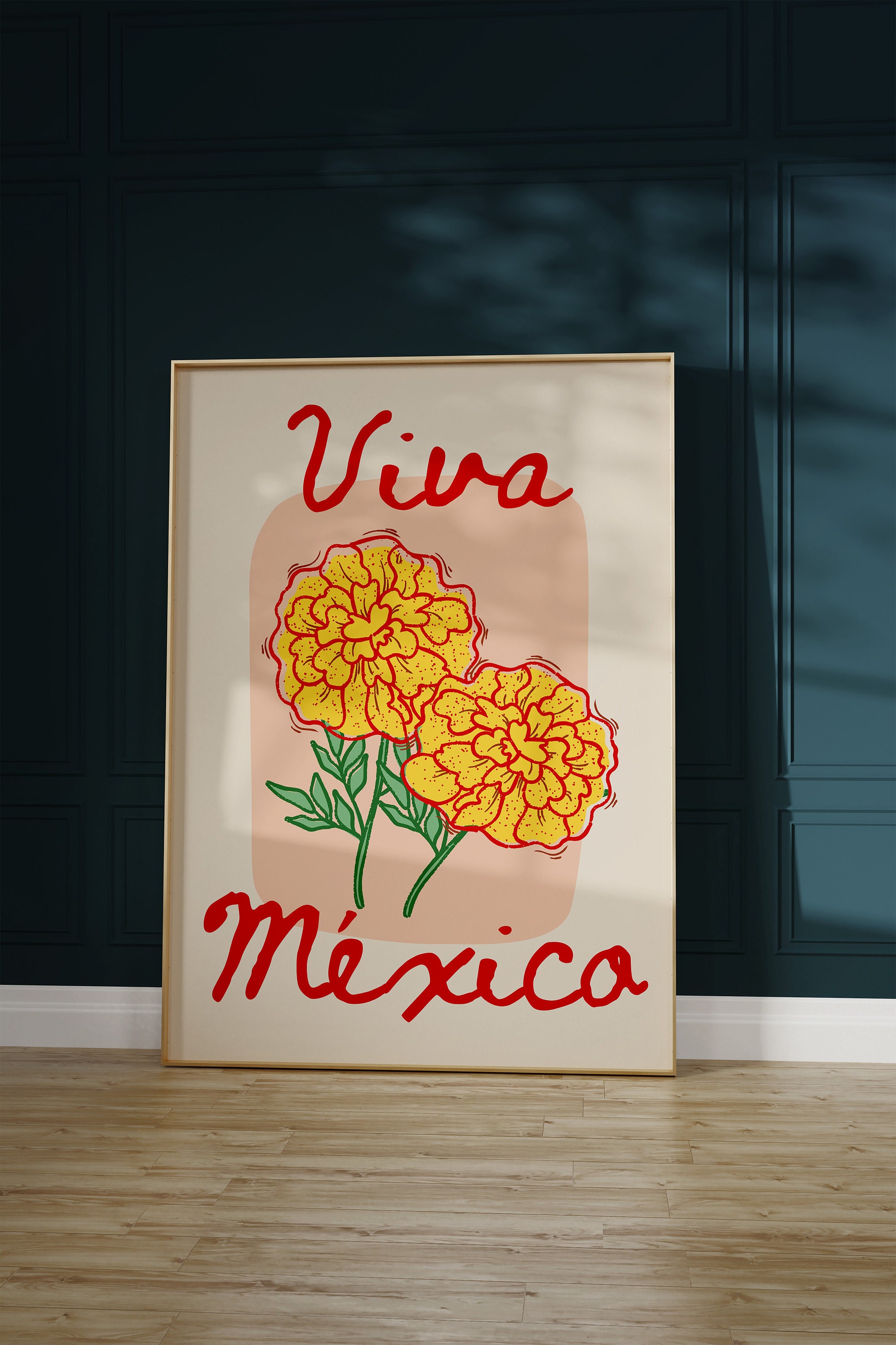 Viva Mexico Floral Art Print, Pink Wall Decor (digital Download