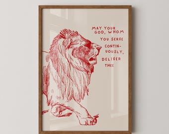 Daniel 6:16 Bible Verse Print, Vintage Red Lion Art, Christian Decor (Digital Download)