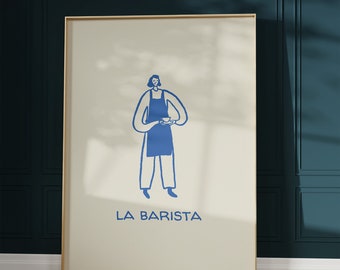 La Barista Print Cute Coffee Poster Minimalist Kitchen Decor Funny Barista Wall Art French Quote Art Print Digital Download 1 Print