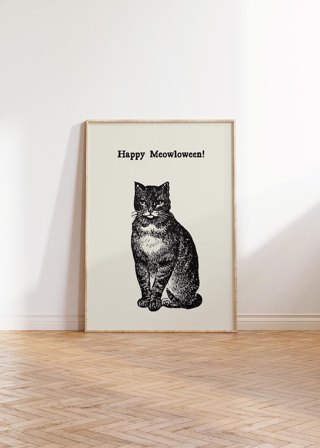 Vintage Halloween Print Black Cat Wall Art Trendy Autumn Decor ...