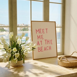 Meet Me At The Beach Print Trendy Coastal Art Pink Typography Poster Beach House Decor Ocean Wall Art Girly Print Digital Download 1 Print image 3