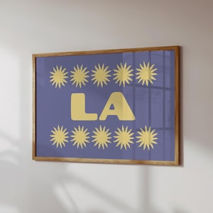 Impresión retro de Los Ángeles, decoración de Los Ángeles, póster con tipografía audaz, arte de pared de apartamento funky de Los Ángeles, Los Ángeles, CA, descarga digital, 1 impresión horizontal