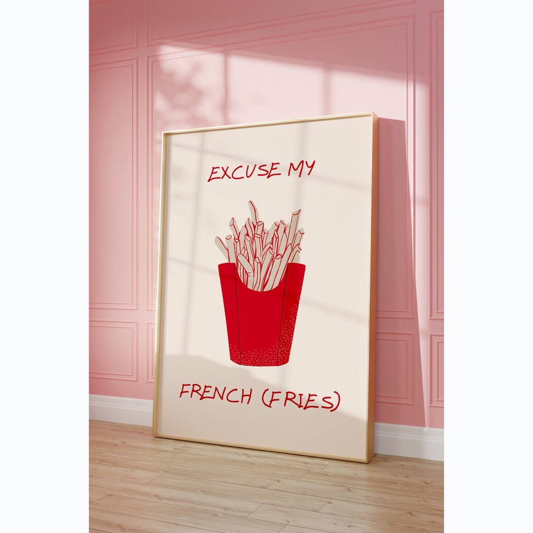 French Fries Print Cute Kitchen Wall Art Minimalist Food Art Etsy
