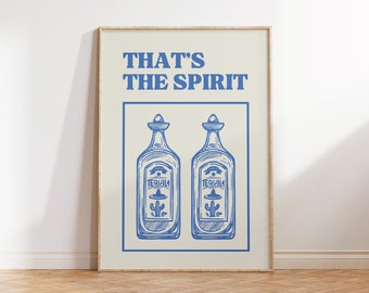 Thats the Spirit Print, Blue Retro Bar Cart Decor (Digital Download)