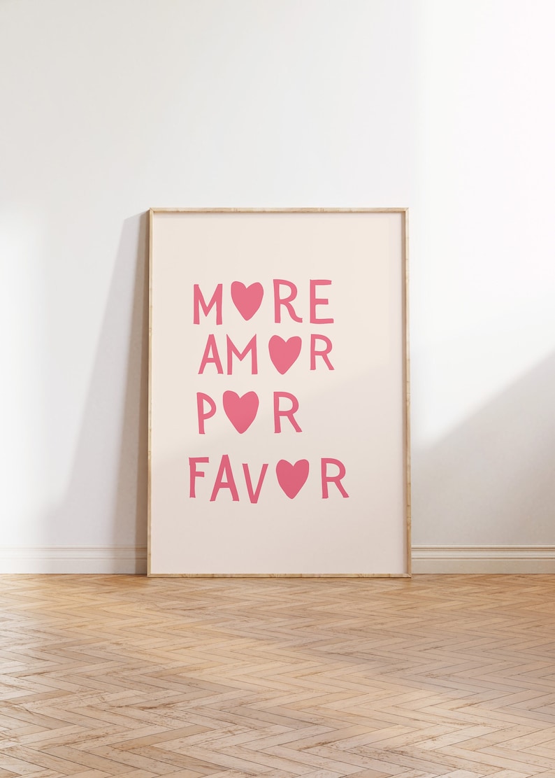 Meer Amor Por Favor Print Minimalistische Hart Poster Esthetische Woonkamer Kunst Liefde Muur Decor Eclectische Kunst Print Digitale Download 1 Print afbeelding 1