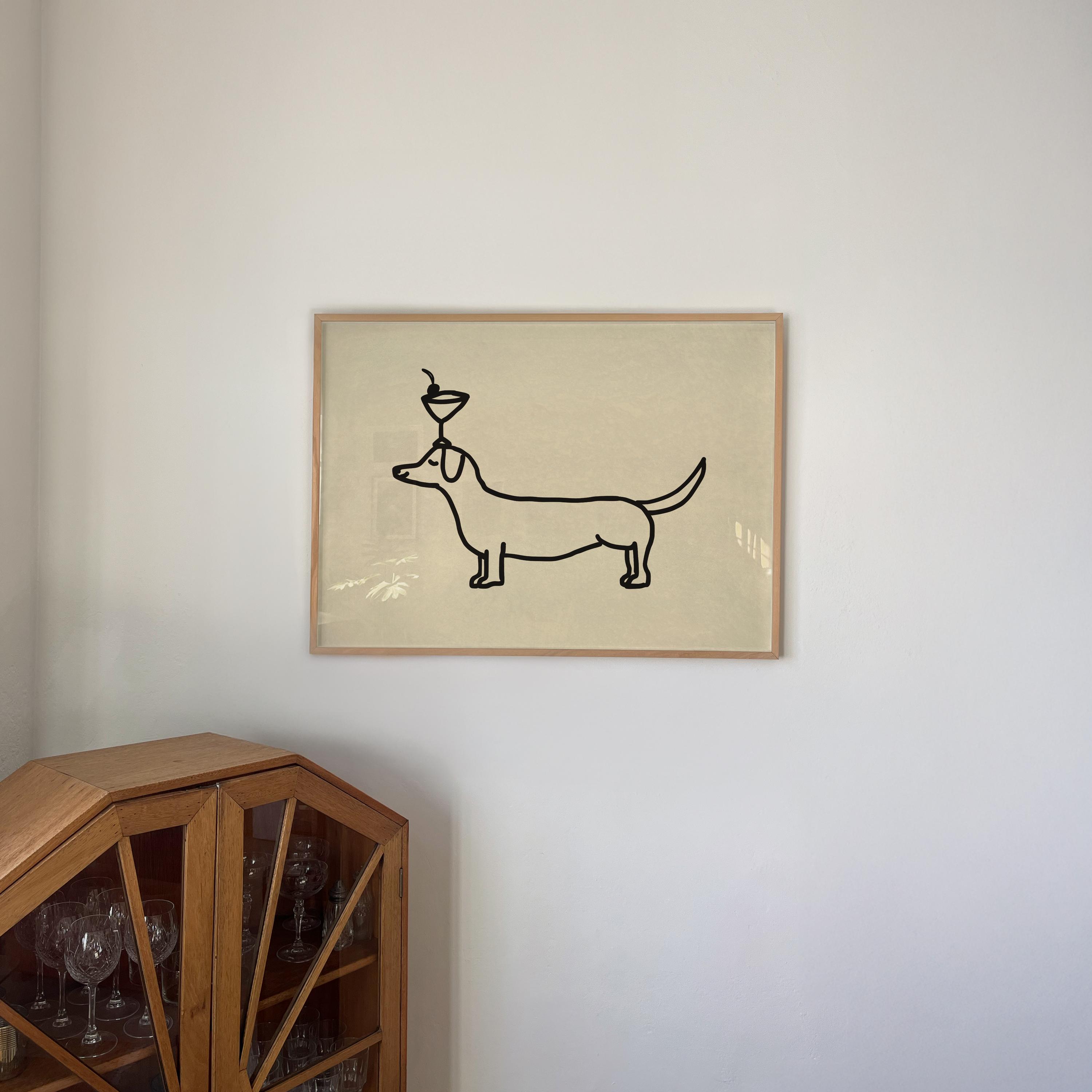 Weiner Dog Cocktail Print: Trendy Bar Cart Art (digital Download