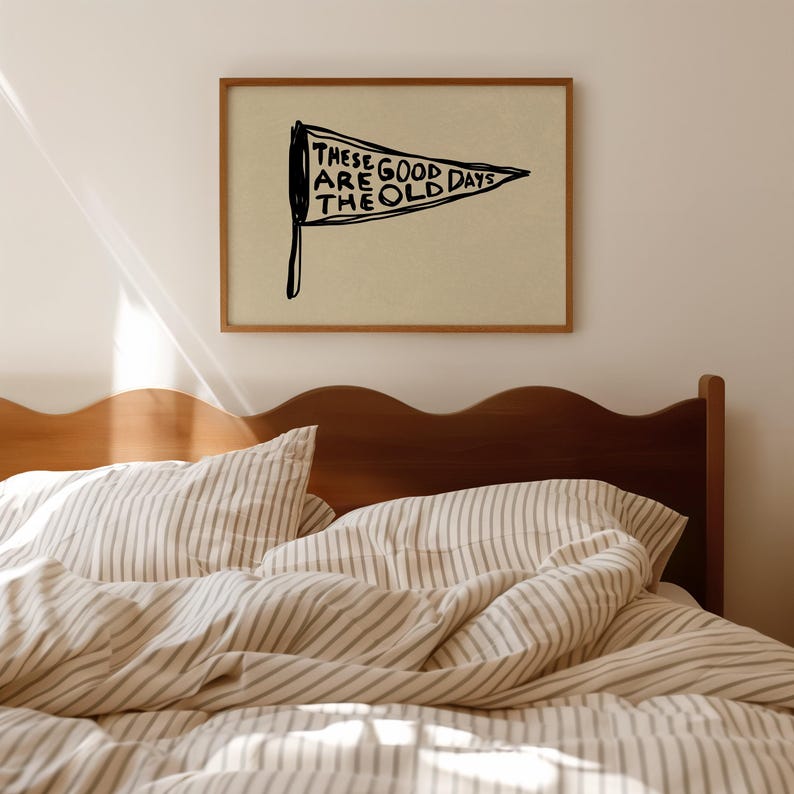 Good Old Days Print: Retro Pennant Wall Art, Hand Drawn Horizontal Poster (Digital Download) image 3