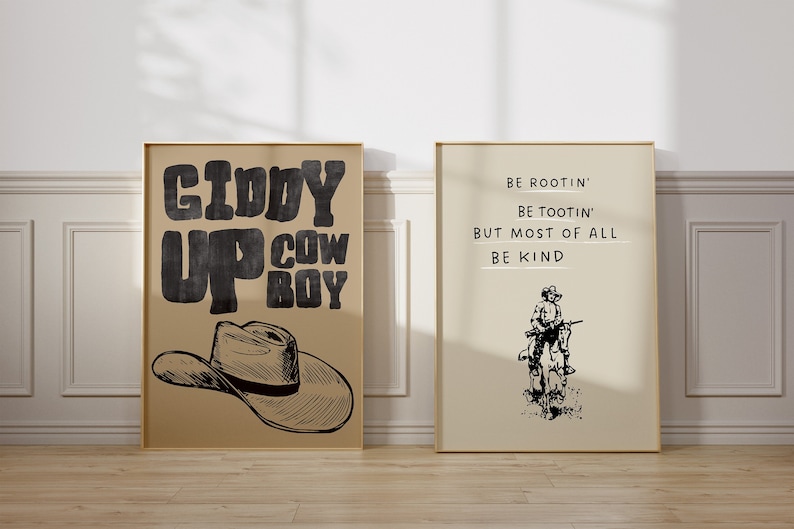 Cowboy Quote Prints Minimalist Western Wall Art Horseback Riding Posters Vintage Cowboy Art Wild West Home Decor Digital Download Set of 2 image 1